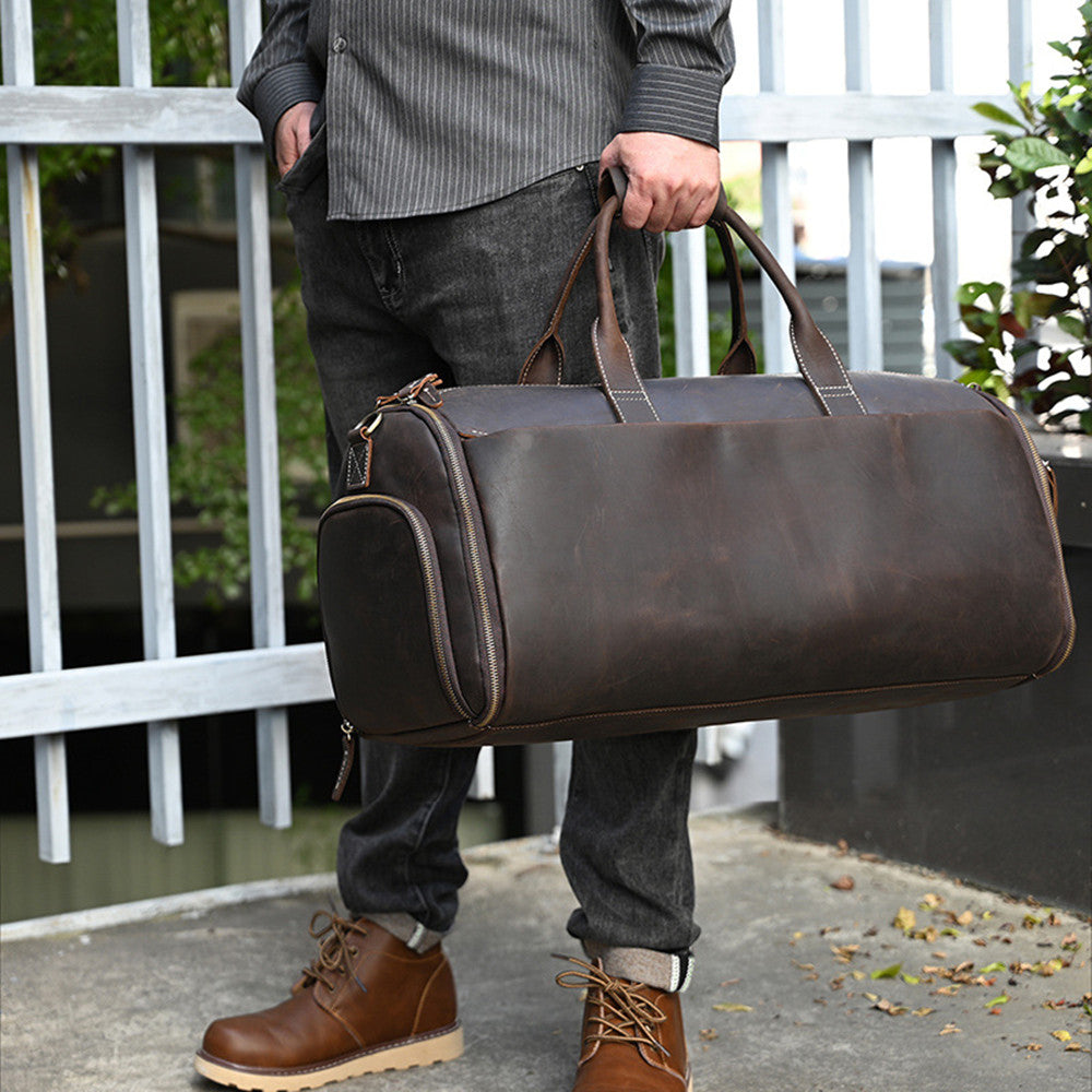 Vintage Multifunctional Leather Travel Duffle Bag Travel Bag