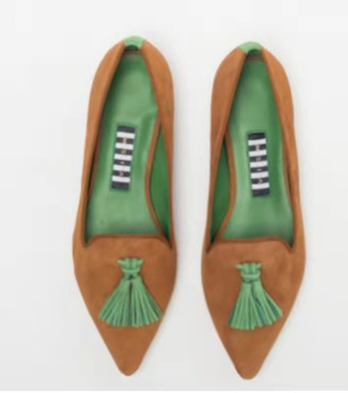 Women's Pointed-Toe Colorblock Tassel Flats