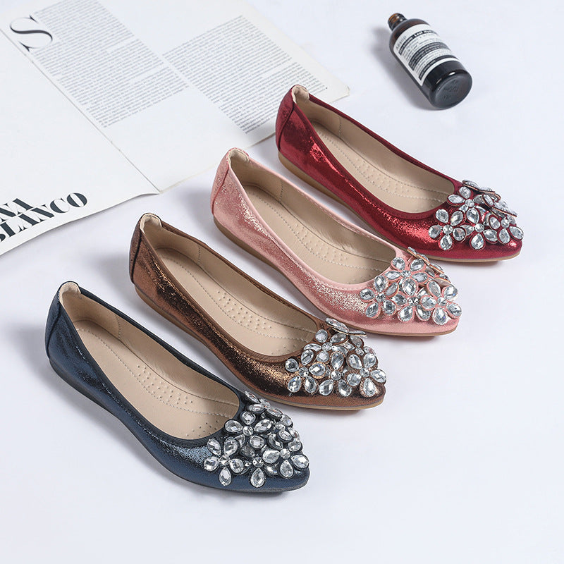 Bow Pointed-Toe Rhinestone Flats