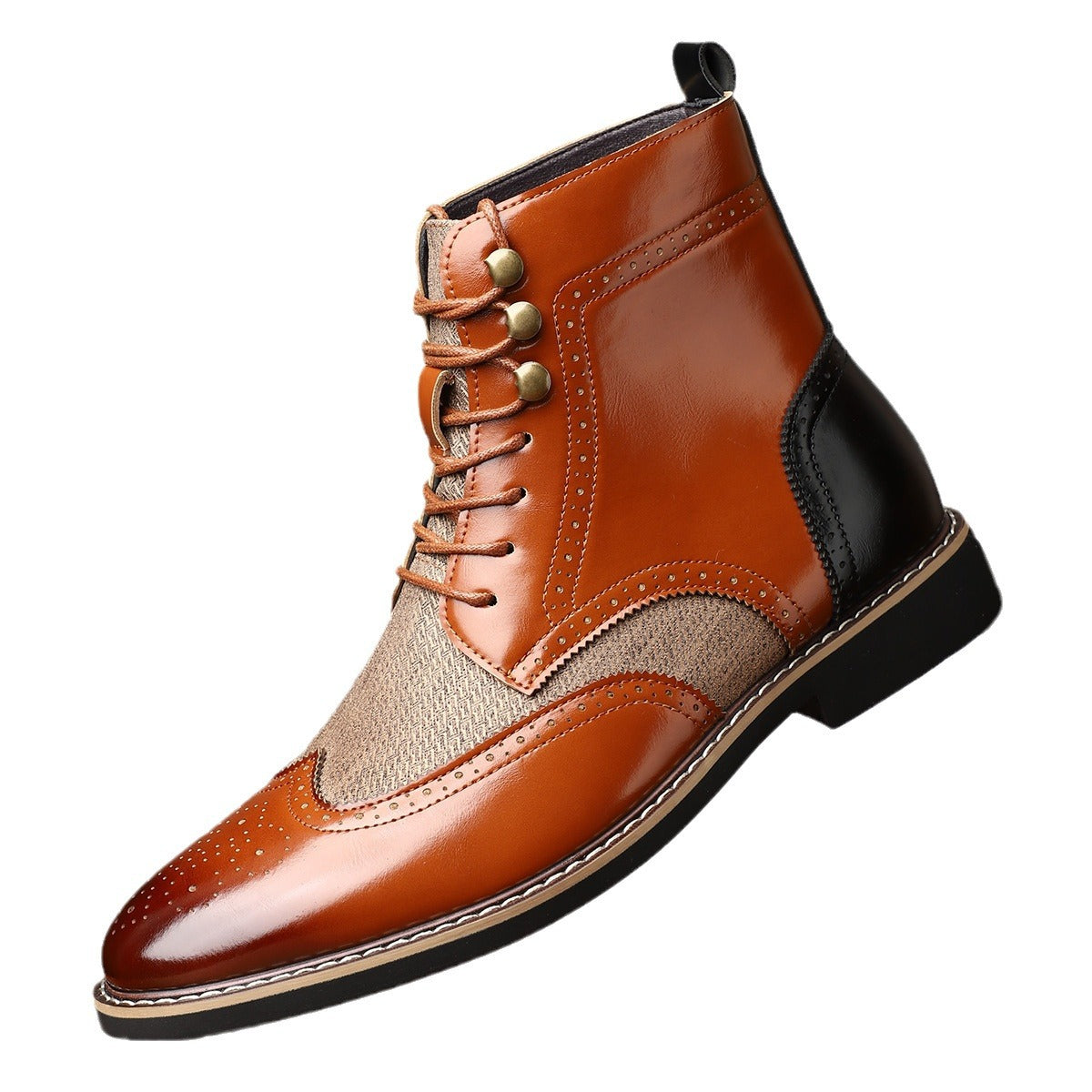 Men's British High Top Color Blocked Leather Boots