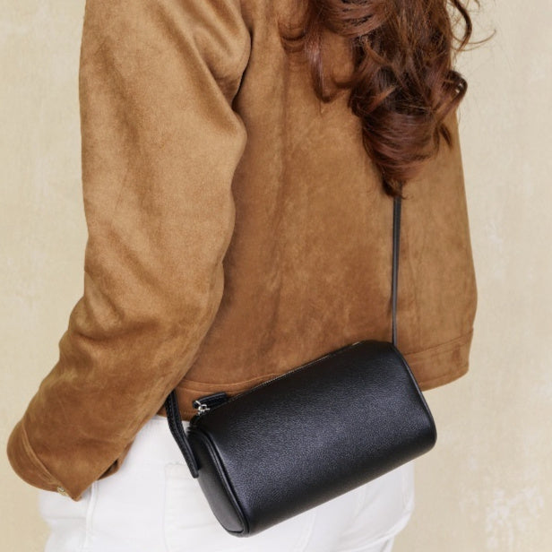 Top-grain Leather Barrel Crossbody Bag