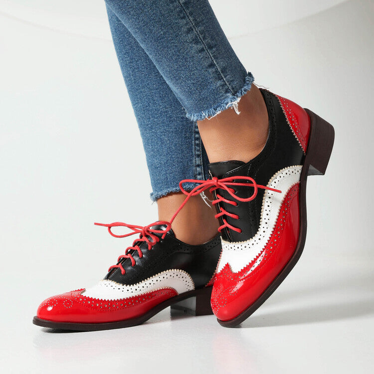 Women's Color Matching Round-Toe Lace-Up Heels