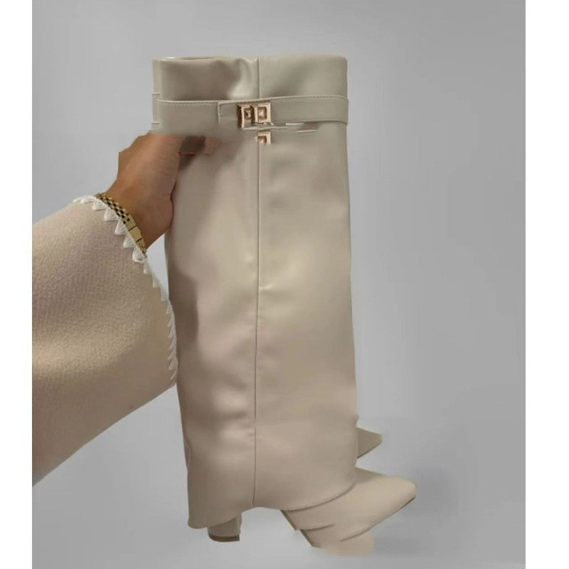 Women's Pointed-Toe Chunky Sole Mid-Calf Boots