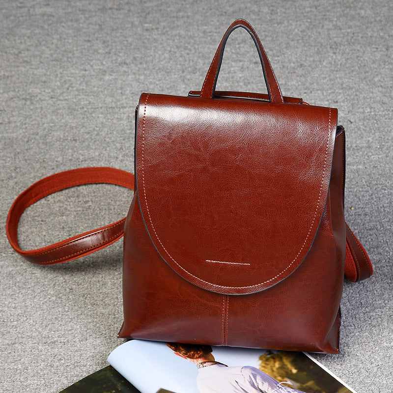 Women's Genuine Leather Messenger Retro Fashion Backpack Messenger Backpack