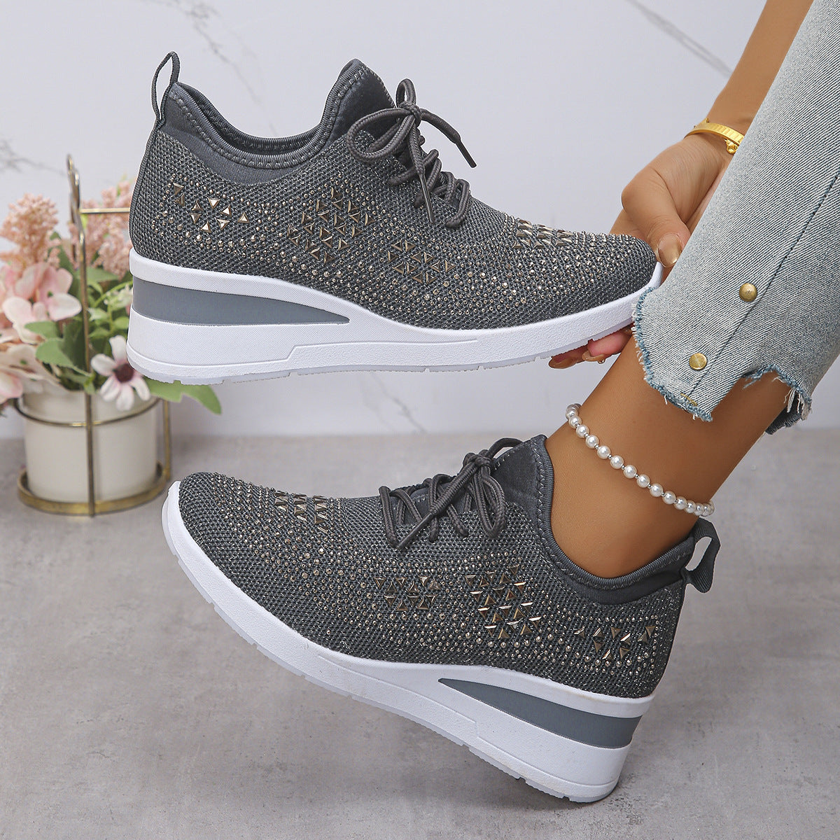 Women's Rhinestone Wedge Sneakers