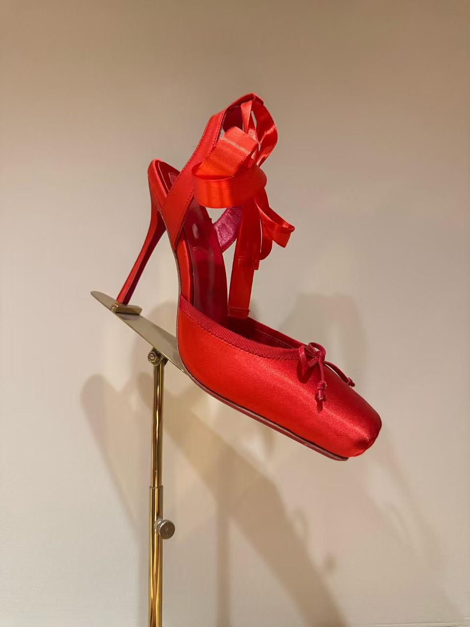 Women's Satin Ribbon Toe Cap Heels