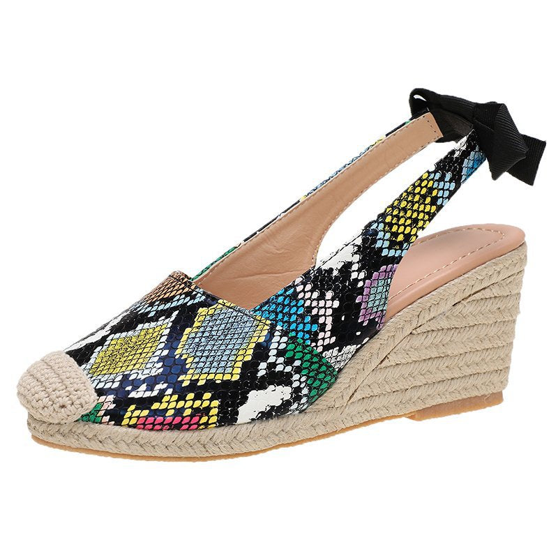 Women's Platform Wedge Sandals with Bow Detail