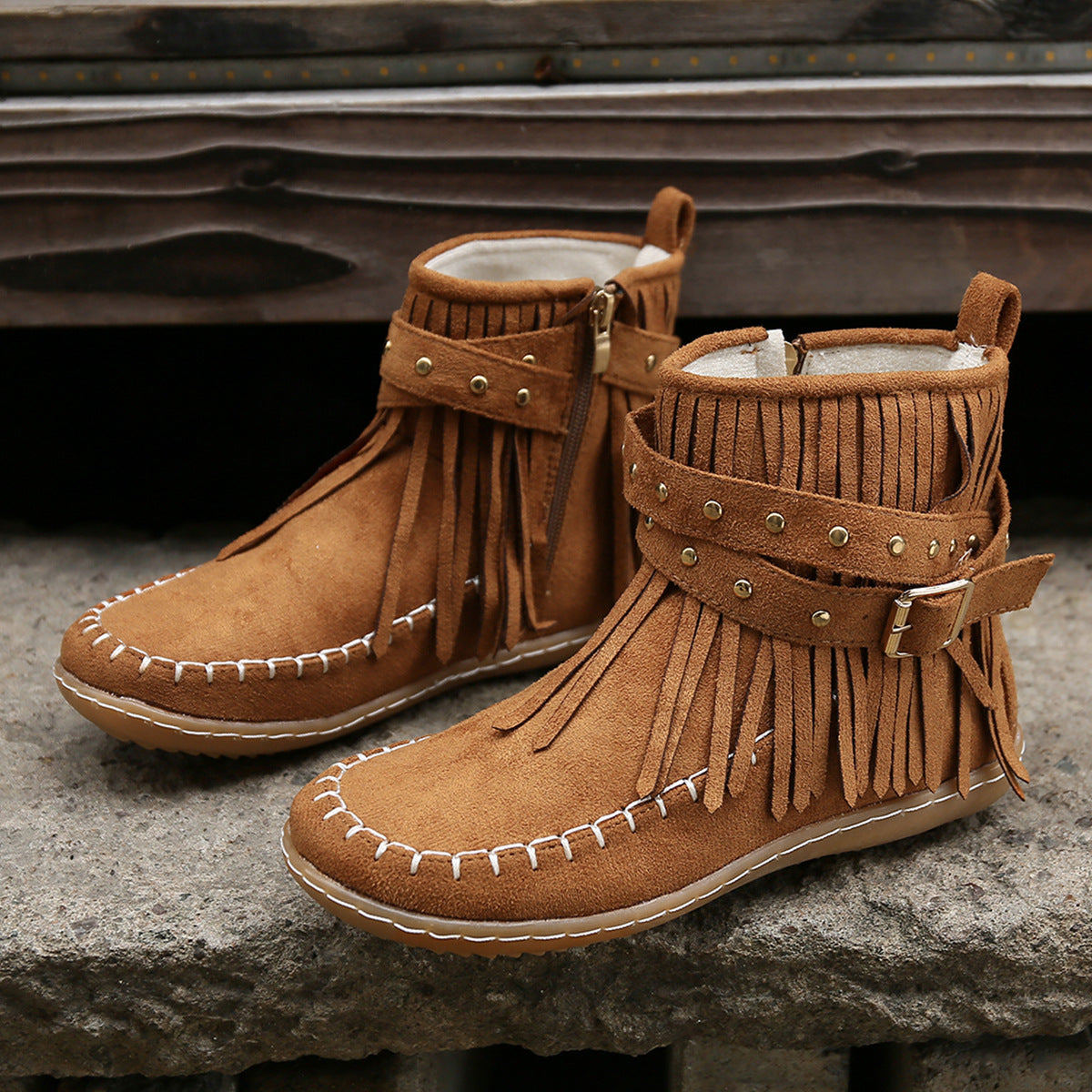 Rivet Flat Tassel Suede Martin Boots