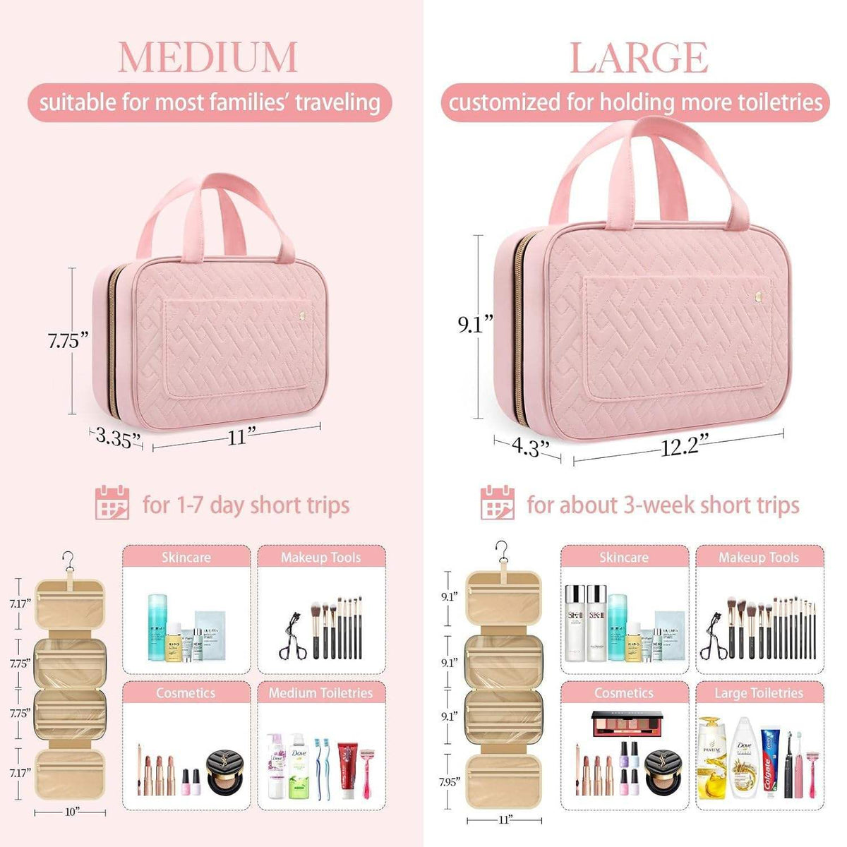 Women's Travel Toiletry Bag with Hanging Hook