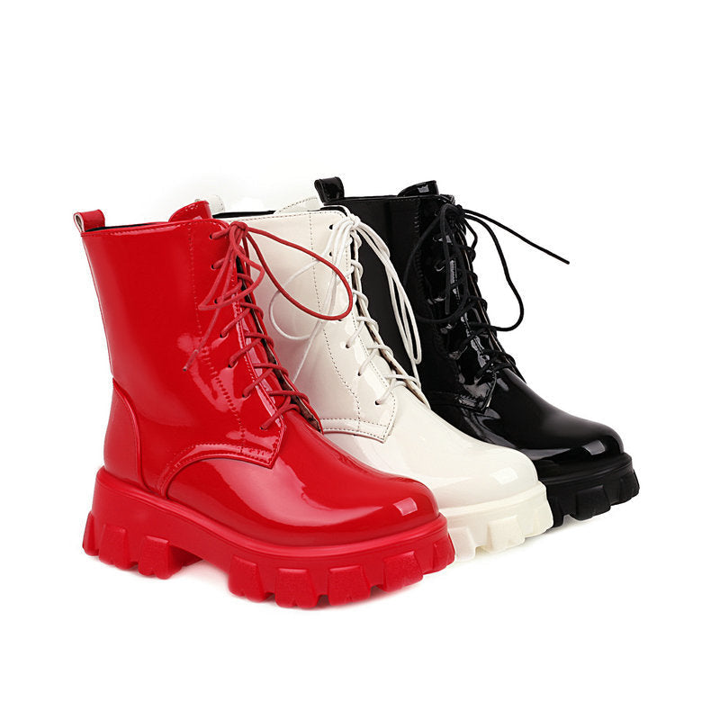 Patent Leather Lace-Up Platform Boots