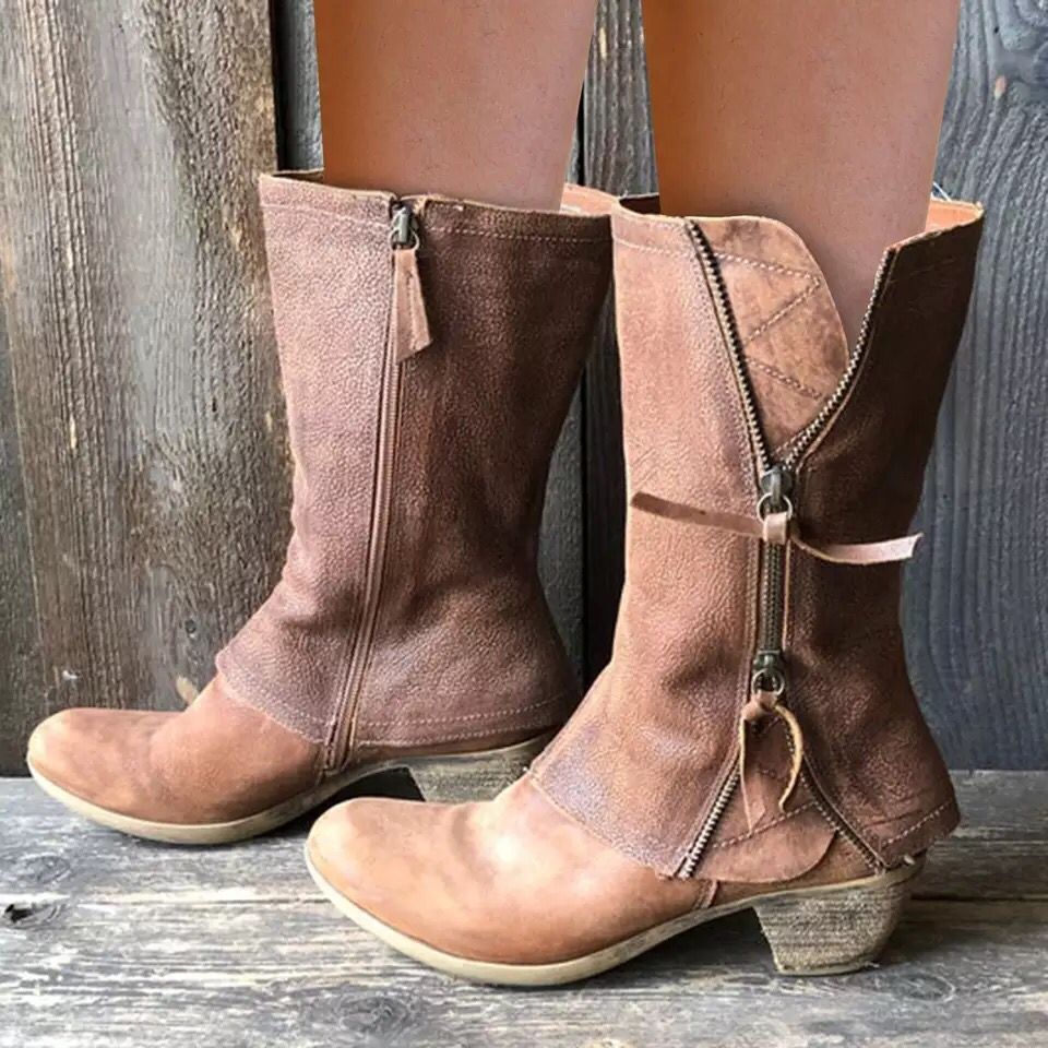 Women's Fashion Casual Side Zipper Mid-calf Boots