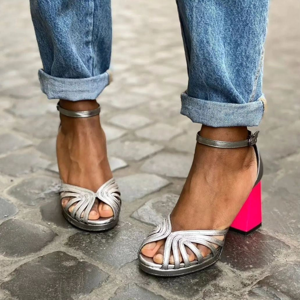 Women's High-Heel Fashion Peep Toe Buckle Sandals