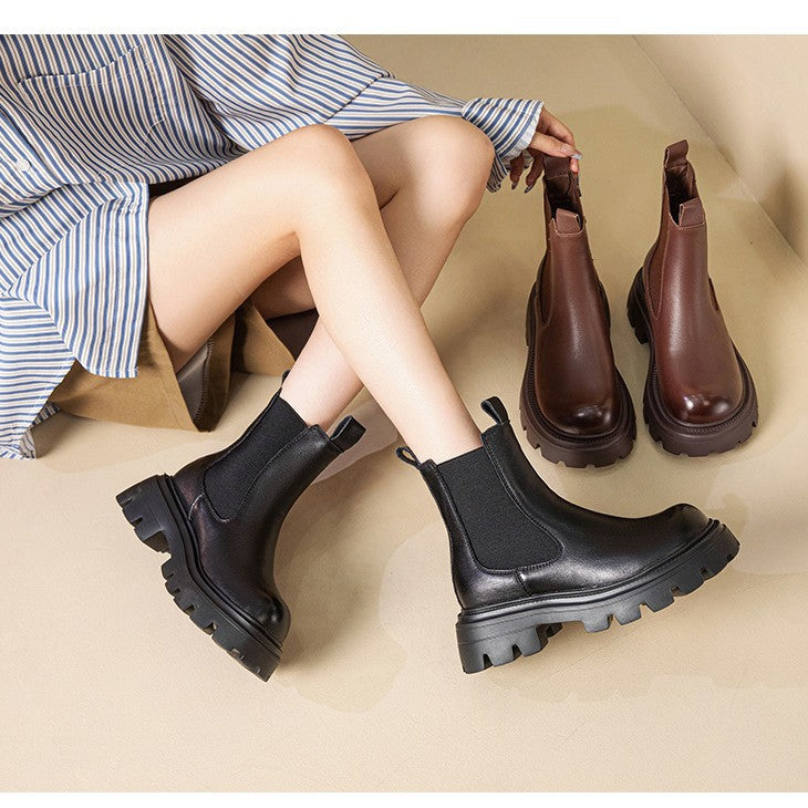 Women's Thick Soled Genuine Leather Martin Boots