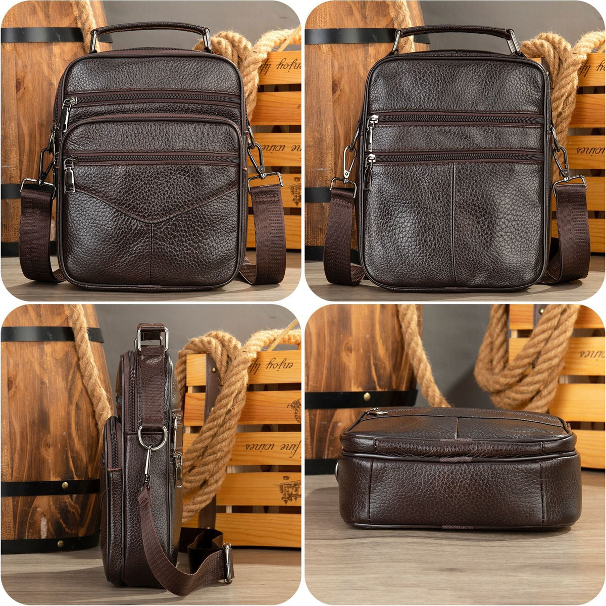 Men's Top Grain Leather Business Commuter Crossbody Bag