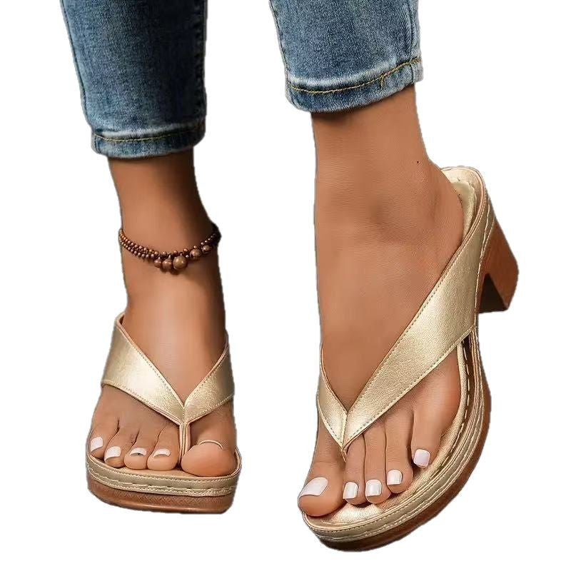 Women's Square-Heeled Thong Sandals