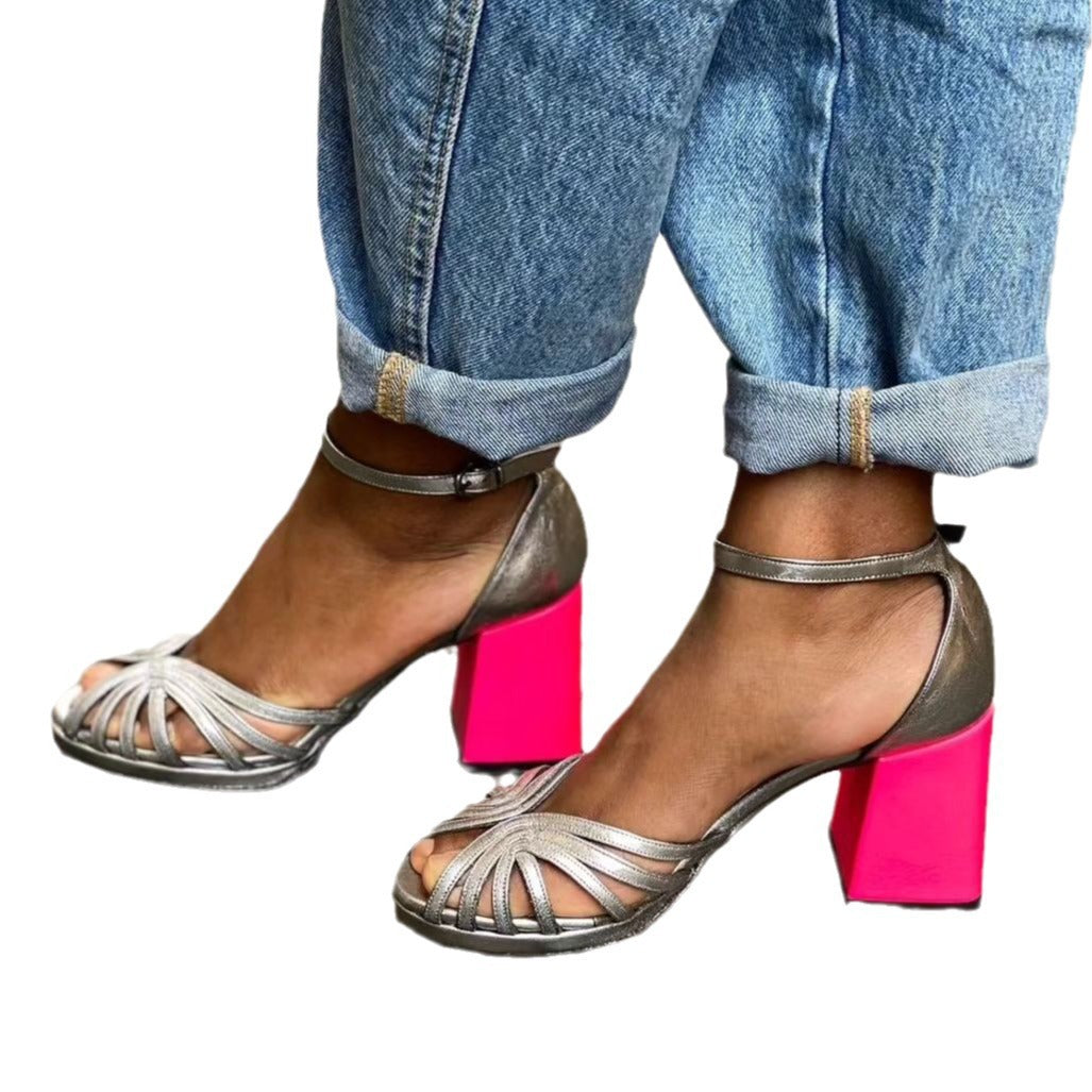 Women's High-Heel Fashion Peep Toe Buckle Sandals