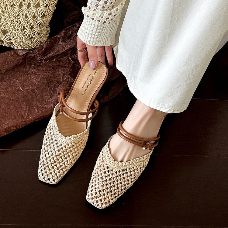 Women's French Fairy Style Woven Chunky Heels