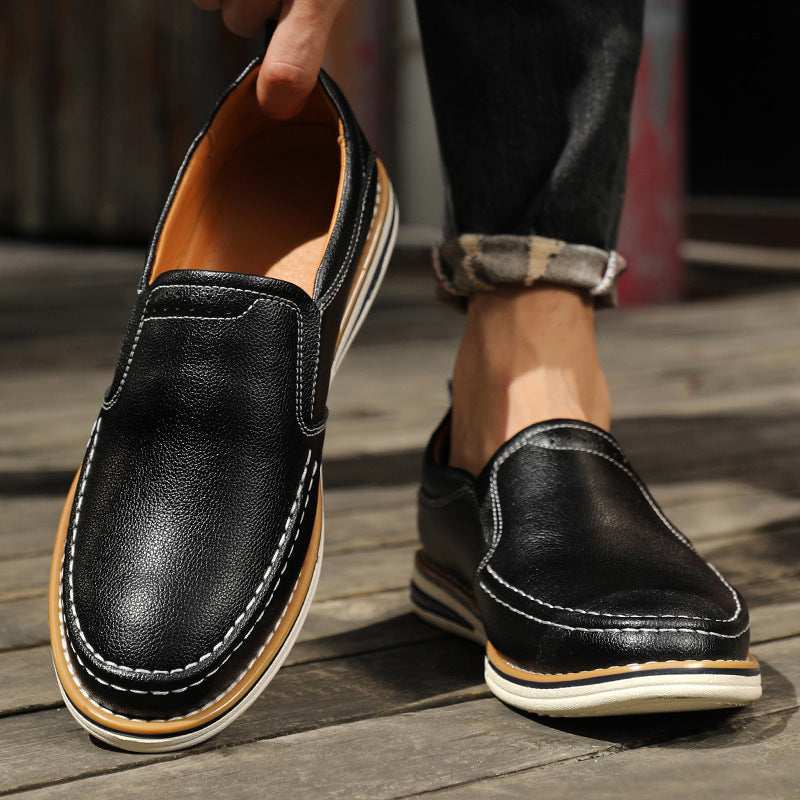 Hand-sewn Casual Leather Slip-on Bean Flats