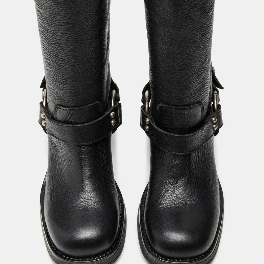 Round-toe Belt Buckle High-top Boots