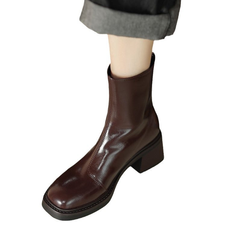 Round-Toe Chunky Heel Ankle Boots