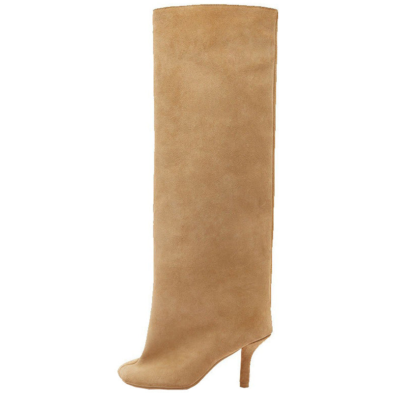 Simple Stitching Square Head High-Heel Boots