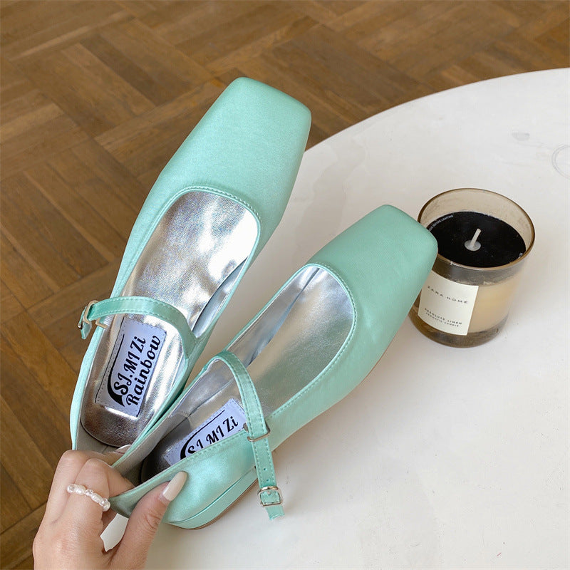 Vintage Square-Toe Satin Mary Jane Shoes