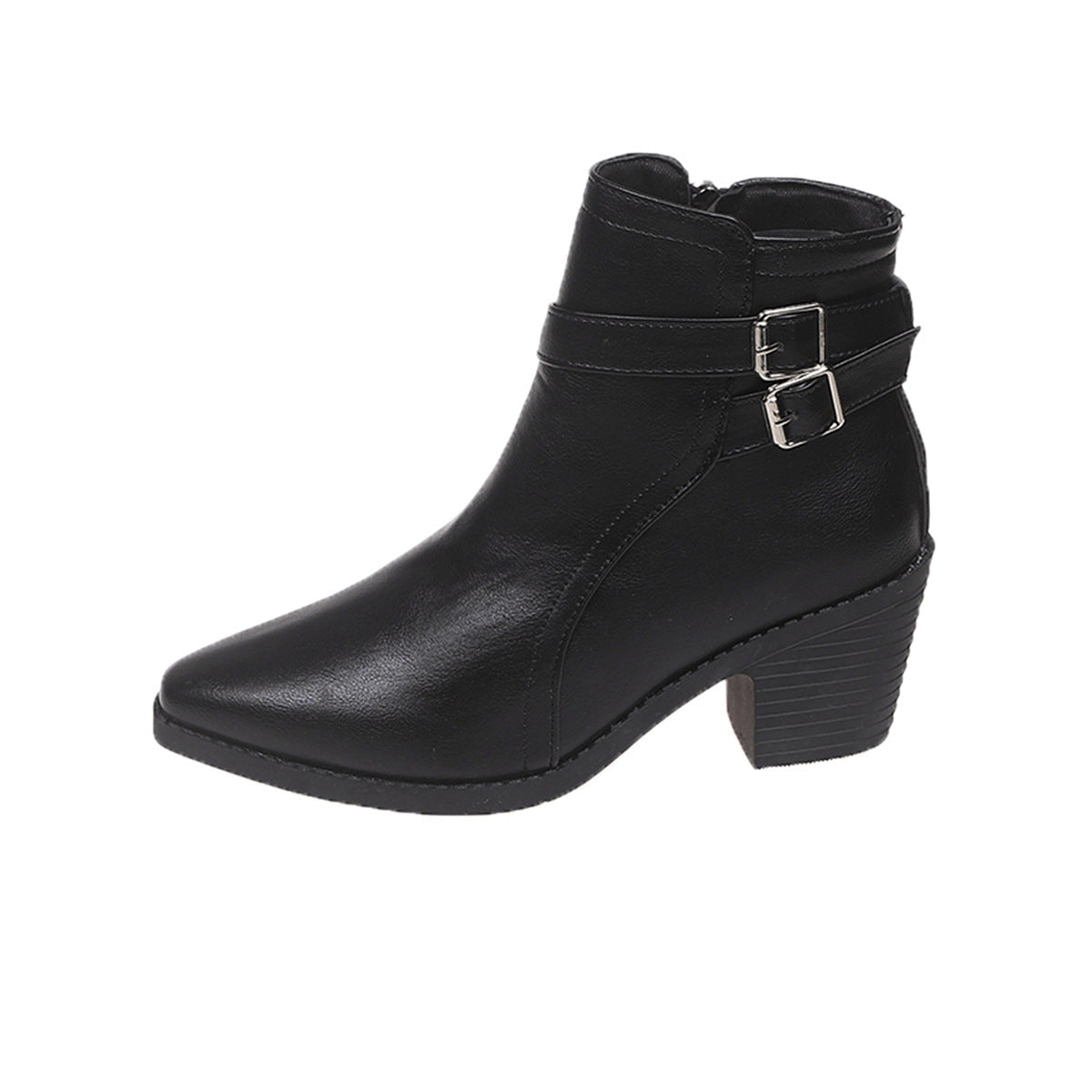 Women's Leather Belt Buckle Ankle Boots