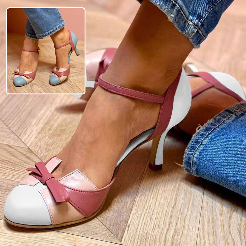 Women's Color-Matching Bow Pointed-Toe Sandals