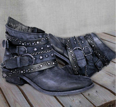 European And American Short Boots Rivets Plus Size