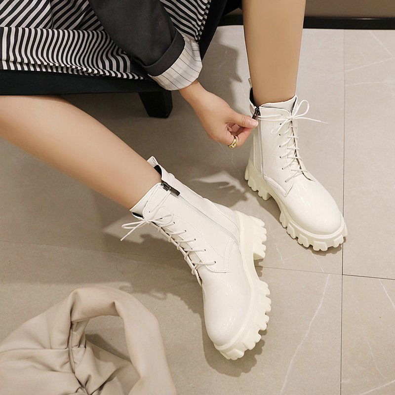 Patent Leather Lace-Up Platform Boots