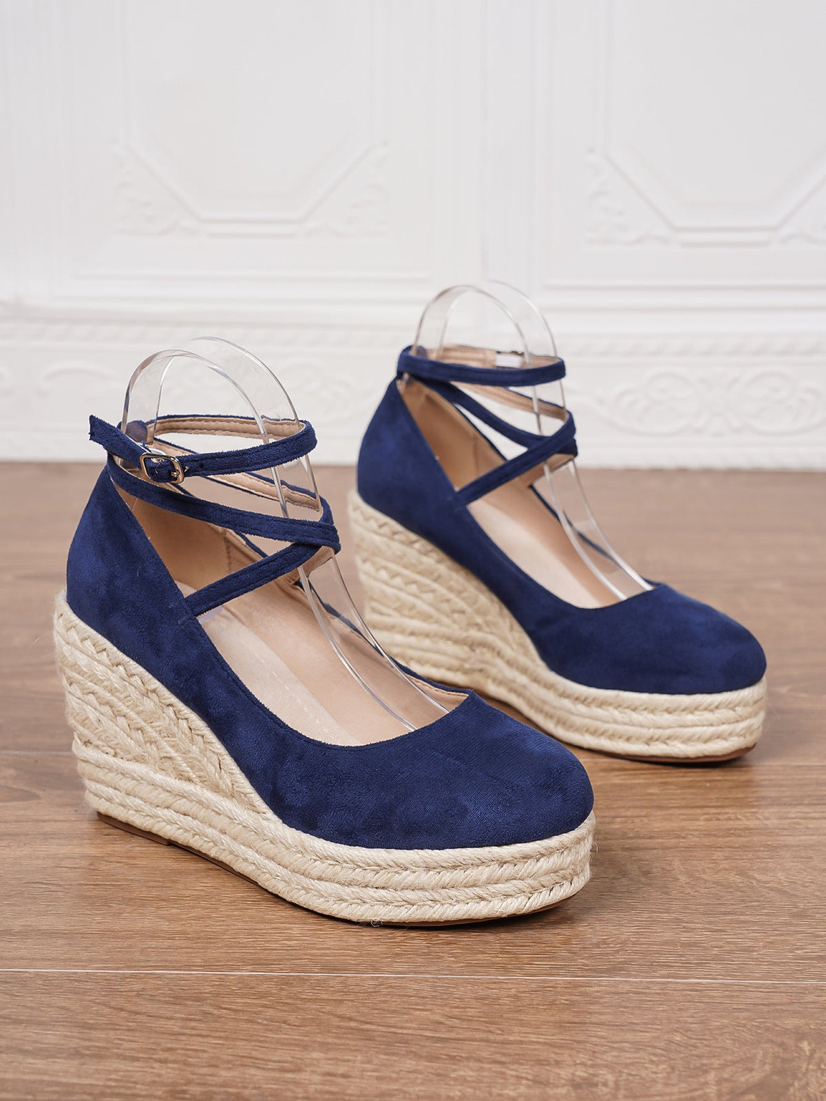 Women's Ankle Strap Woven Wedge Platform Shoes