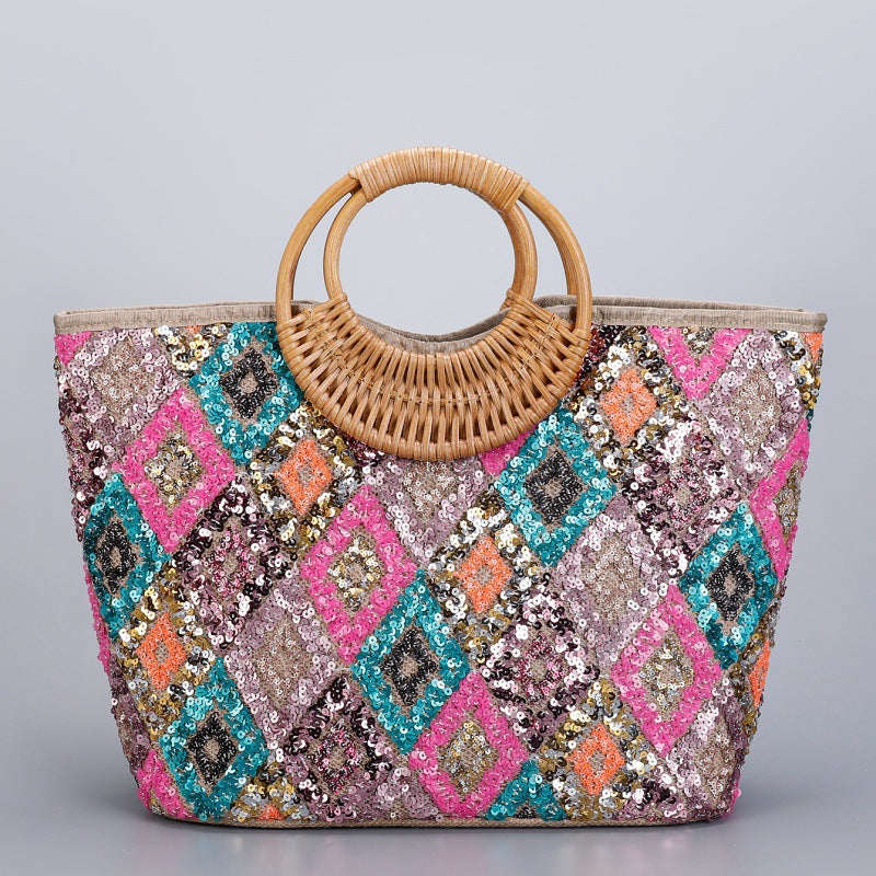 Large-Capacity Woven Sequin Tote Bag Handbag