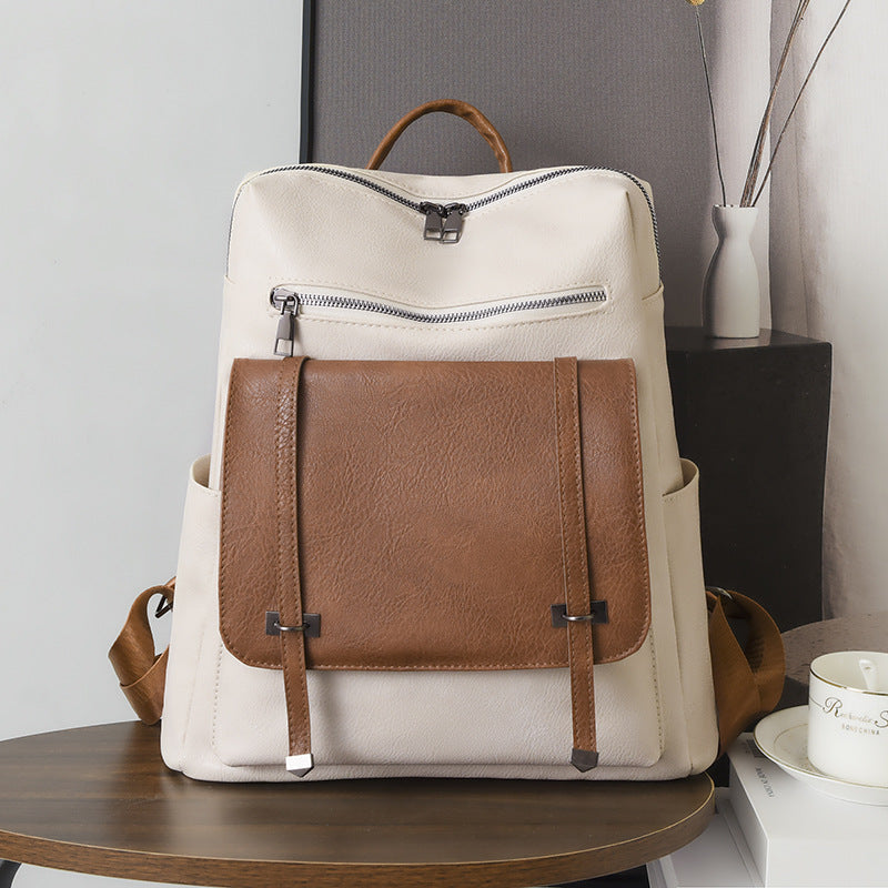 Women's Retro Contrast Color PU Backpack