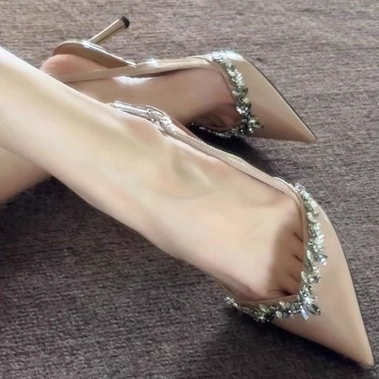 Pointed-Toe Rhinestone Slingback Sandals