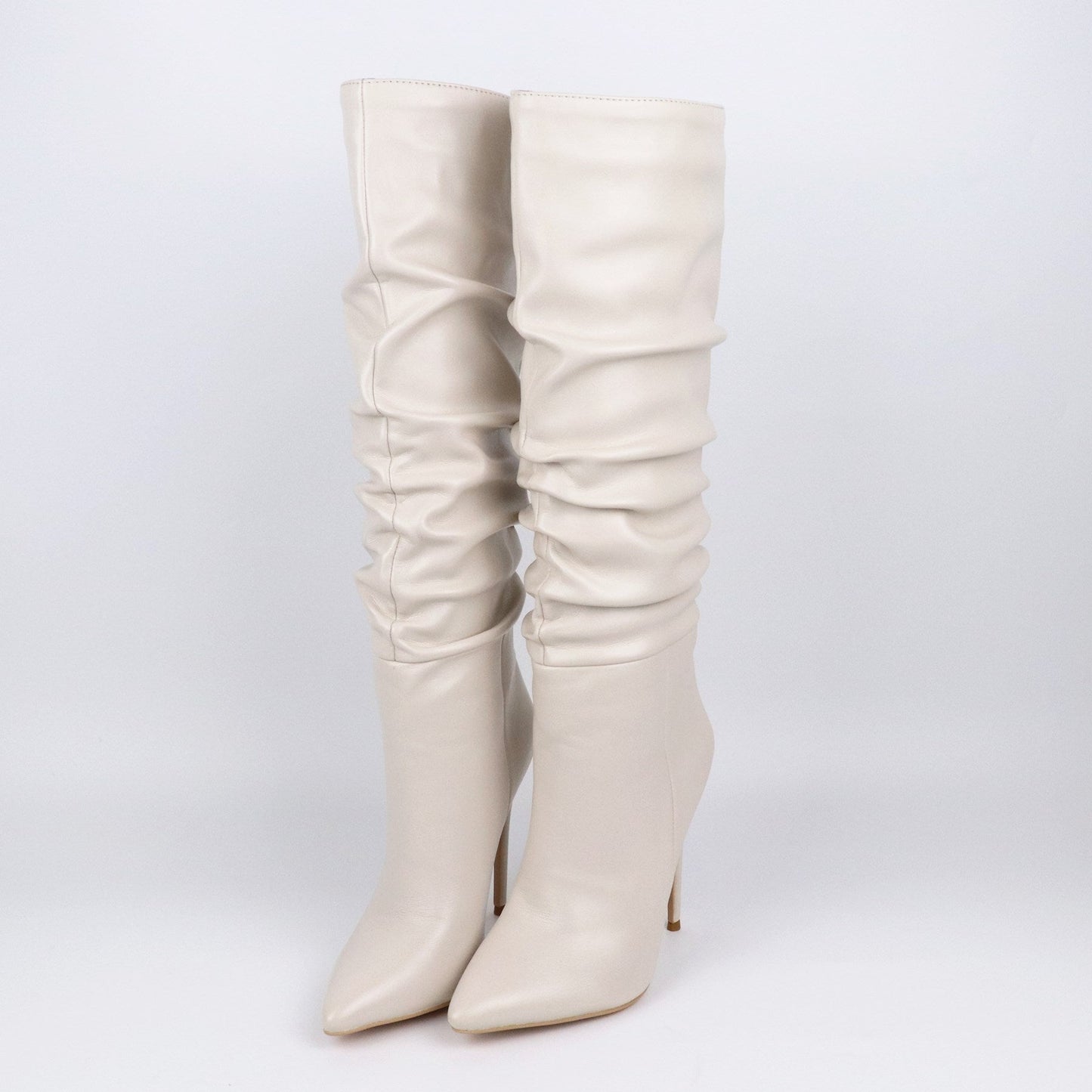 Women's Pleated Pointed-Toe Stiletto High-Heel Boots