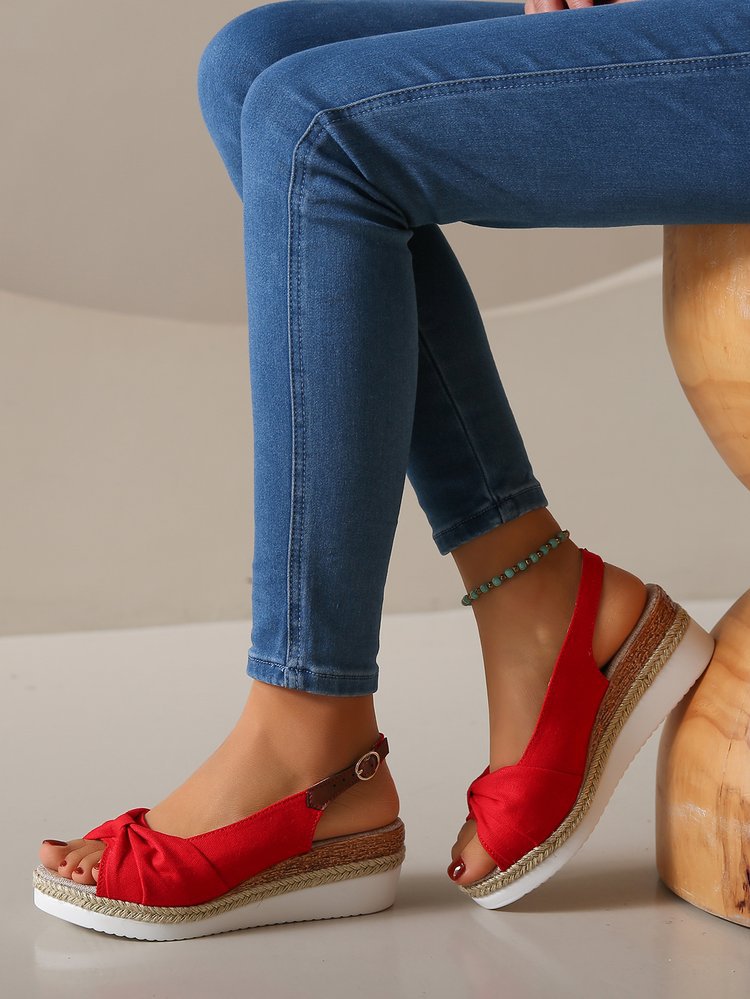 Plus-Size Jute-Strap Bow Sandals