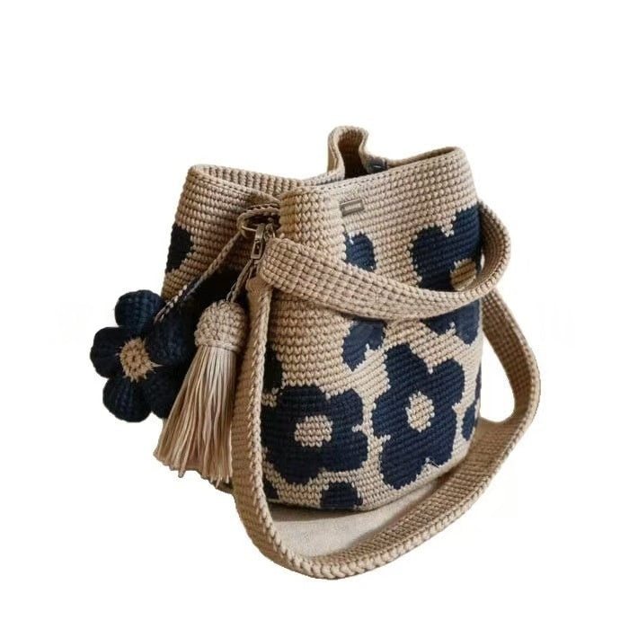 Women's Hand-Crocheted Flower Tote Bag Handbag