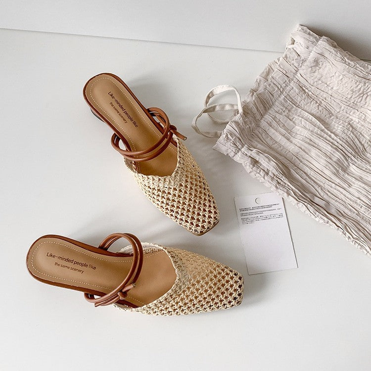 Women's French Fairy Style Woven Chunky Heels
