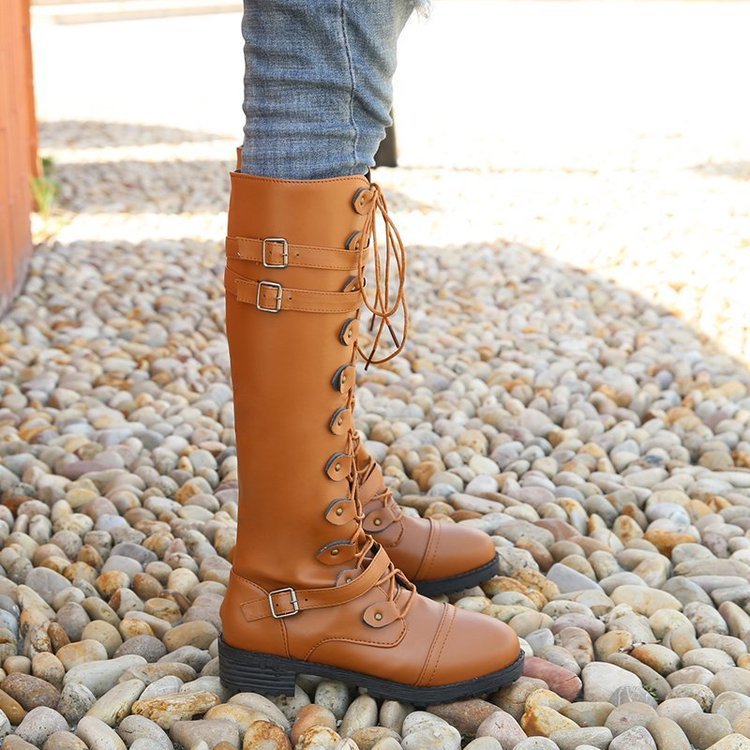 Women's Round-Toe Mid-Heel Lace-Up Boots