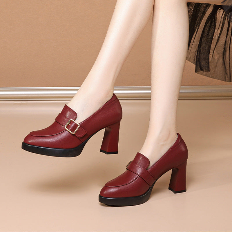 European Style Buckle Block Heels