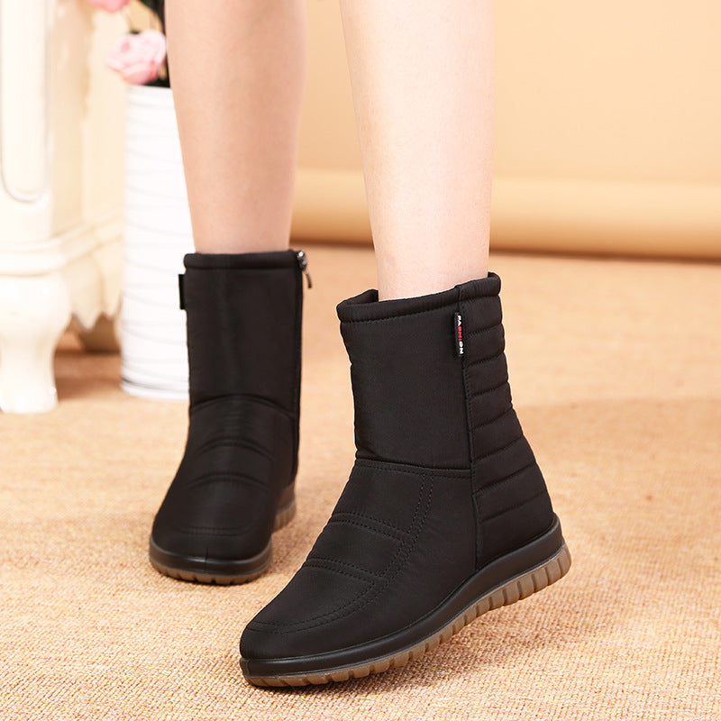 Women's Mid-tube Flat-bottomed Warm Cotton Boots