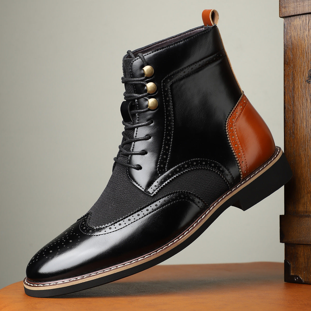 Men's British High Top Color Blocked Leather Boots
