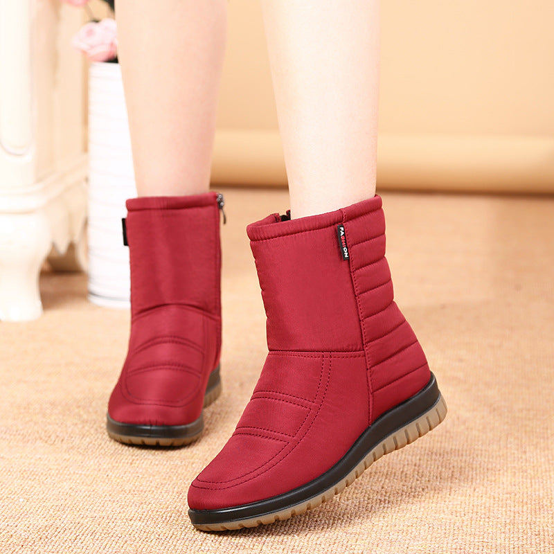 Women's Mid-tube Flat-bottomed Warm Cotton Boots