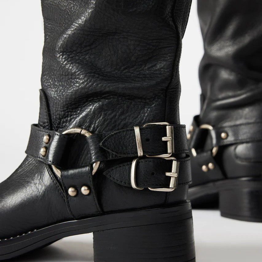 Round-toe Belt Buckle High-top Boots