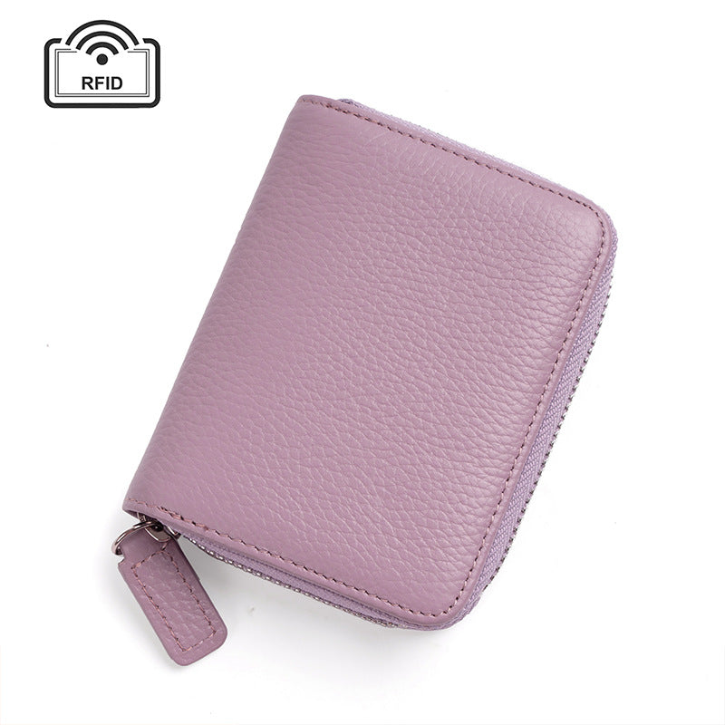 Leather Organ Card Wallet with RFID Zipper Bags
