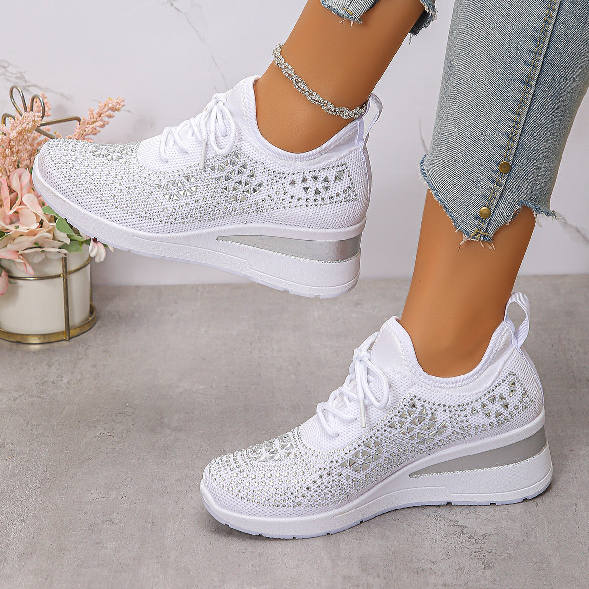 Women's Rhinestone Wedge Sneakers