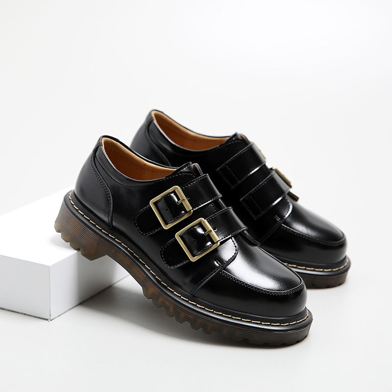 Women's British Retro Double Buckle Heels