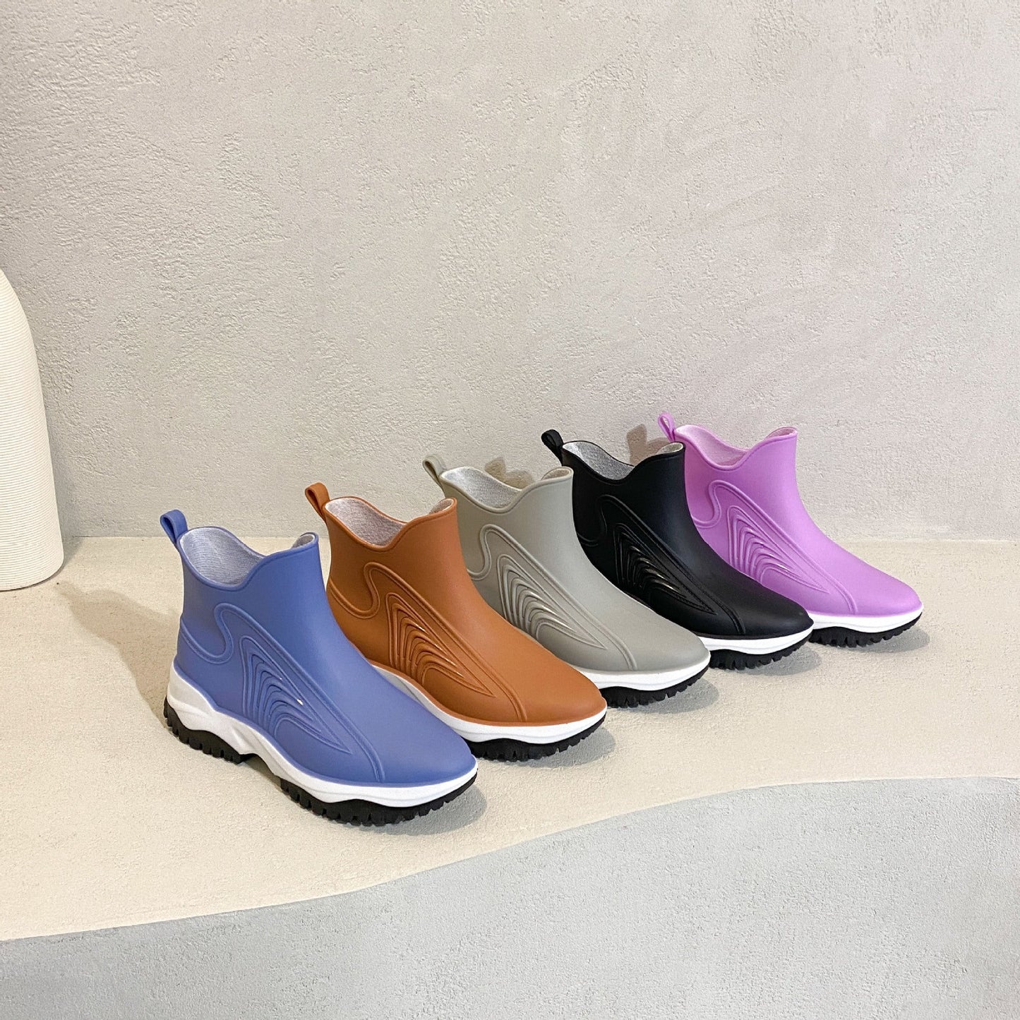 Women's Color Blocking Thick Sole Low Top Rain Boots