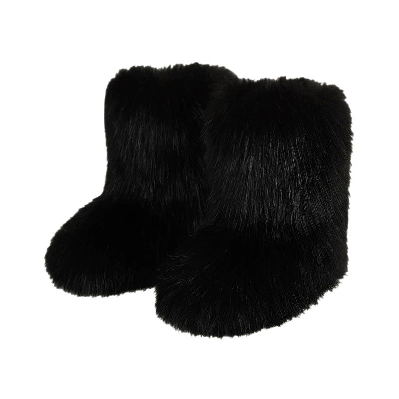 Women's Imitation Raccoon Fur Mid-Calf Boots